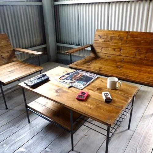 ソファセット】アイアン ウッド リビング ソファ ローテーブル セット