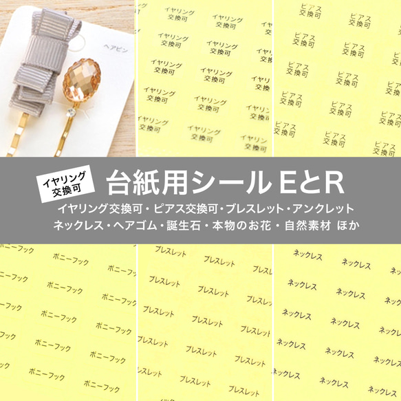【台紙用シール ER 】イヤリング交換可  ピアス交換可 ネックレス  ヘアピン　誕生石　透明×黒文字　200枚 1枚目の画像