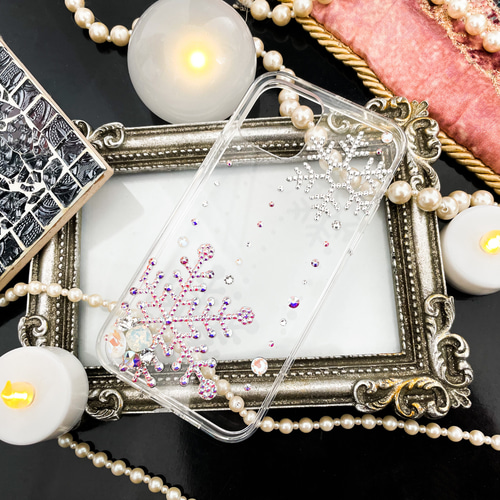 iPhone15pro,Max,14,13他スワロフスキー 雪の結晶 ビジュー