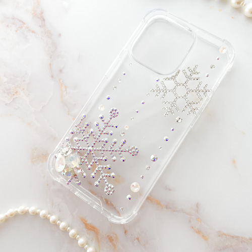 iPhone15pro,Max,14,13他スワロフスキー 雪の結晶 ビジュー