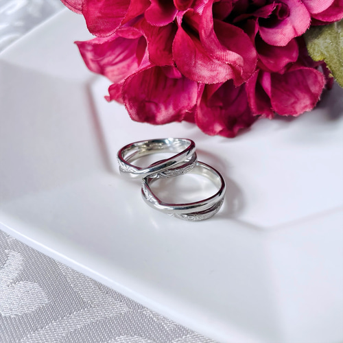 natural*】 ペアリング クロスリボン シルバー ピンクゴールド 指輪