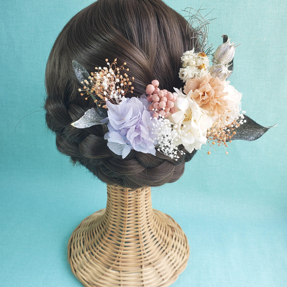 スモ―キーピンク　髪飾り　結婚式　成人式　ドライフラワー　プリザーブドフラワー　ヘットドレス 4枚目の画像