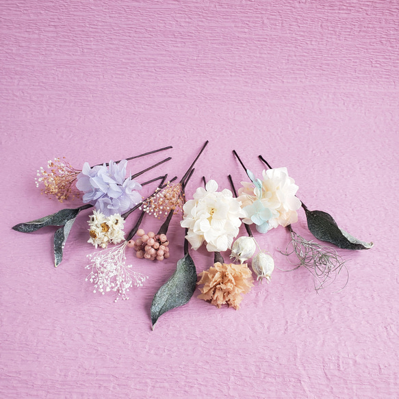 スモ―キーピンク　髪飾り　結婚式　成人式　ドライフラワー　プリザーブドフラワー　ヘットドレス 2枚目の画像