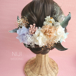 スモ―キーピンク　髪飾り　結婚式　成人式　ドライフラワー　プリザーブドフラワー　ヘットドレス 1枚目の画像