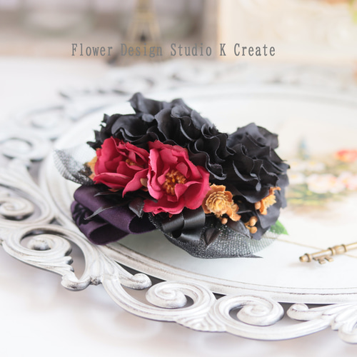 フォーマルに♡ブラックのダリアのコサージュ 黒 ブラック フォーマル