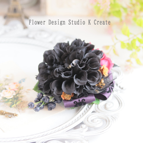 フォーマルに♡ブラックのダリアのコサージュ 黒 ブラック フォーマル