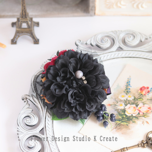 フォーマルに♡ブラックのダリアのコサージュ 黒 ブラック フォーマル