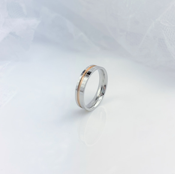 兩條重疊線配對戒指 聖誕禮物結婚戒指 配對戒指 週年紀念不銹鋼 [2 件一對的價格] 第7張的照片