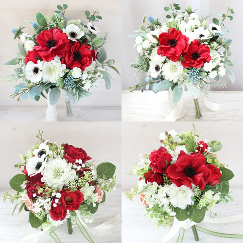 オーダーメイドブーケ22,000円～/赤×白×グリーン(アネモネ、バラ