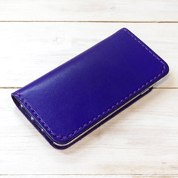 シンプルなふたつ折り牛革レザーケース iPhone,Android 多機種制作 スマホケース 手帳型 パープル 紫色 2枚目の画像
