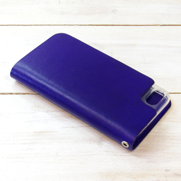 シンプルなふたつ折り牛革レザーケース iPhone,Android 多機種制作 スマホケース 手帳型 パープル 紫色 4枚目の画像