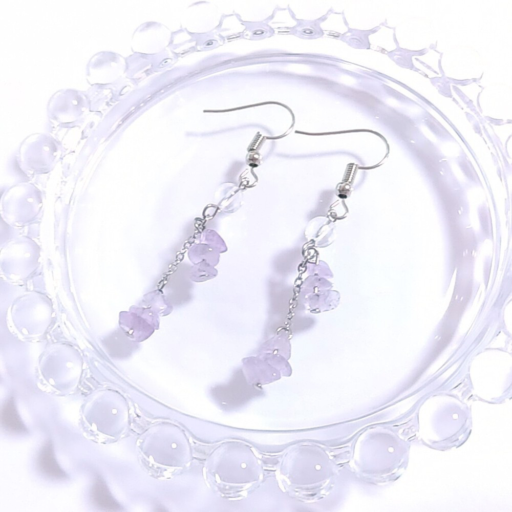 ラベンダーアメジストさざれ石×水晶のピアス・イヤリング ピアス