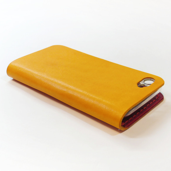 シンプルなふたつ折り牛革レザーケース iPhone,Android 多機種制作 スマホケース 手帳型 オレンジ 橙色 4枚目の画像