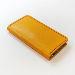 シンプルなふたつ折り牛革レザーケース iPhone,Android 多機種制作 スマホケース 手帳型 オレンジ 橙色 1枚目の画像
