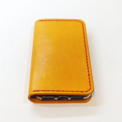 シンプルなふたつ折り牛革レザーケース iPhone,Android 多機種制作 スマホケース 手帳型 オレンジ 橙色 3枚目の画像
