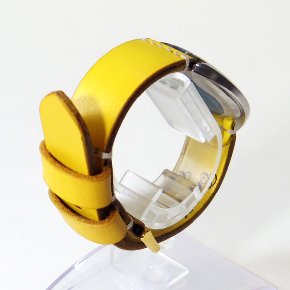 腕時計ベルト 腕時計バンド 牛革レザー 16mm〜20mmのラグ幅で制作 イエロー 黄色 7枚目の画像