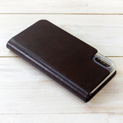 シンプルなふたつ折り牛革レザーケース iPhone,Android スマホケース 手帳型 チョコレートブラウン 焦茶色 4枚目の画像