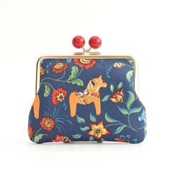 Kiss lock purse (M) - "Dala Horse" Navy [718] 第3張的照片