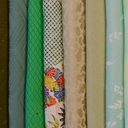 正絹 着物はぎれ10枚セット 緑系 和小物、つまみ細工に はぎれ うさぎ