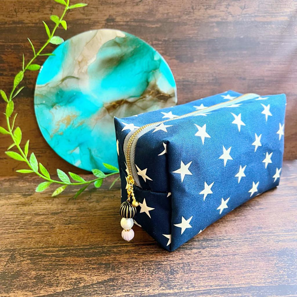 ☆星柄(スター)×ネイビー☆薄型スクエアマルチポーチ ポーチ ROYFA.co