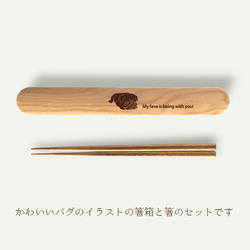 【 パグ 】 木の箸・箸箱 21cm 19cm 天然木 ヘムロック 箸 箸箱 お弁当 オリジナル 2枚目の画像