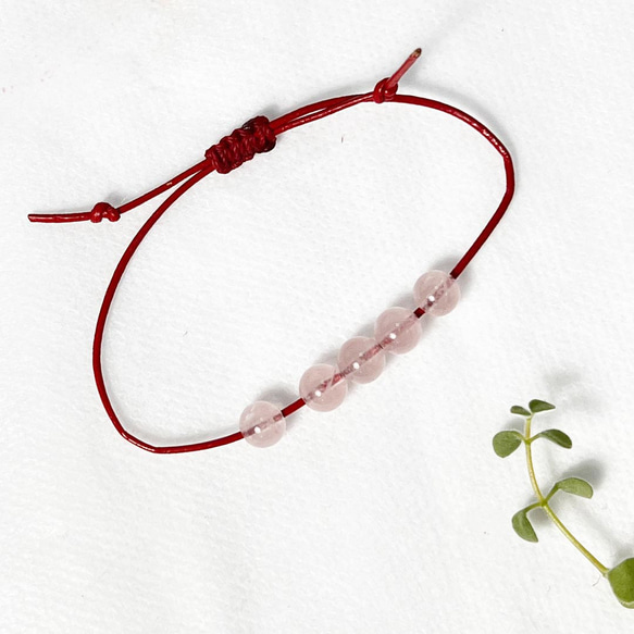 Custome Rose Quartz Red Leather Bracelet 5 Gems 5枚目の画像