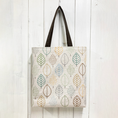 A4対応トートバッグ【北欧葉っぱ】 刺し子・綿麻・帆布 トート