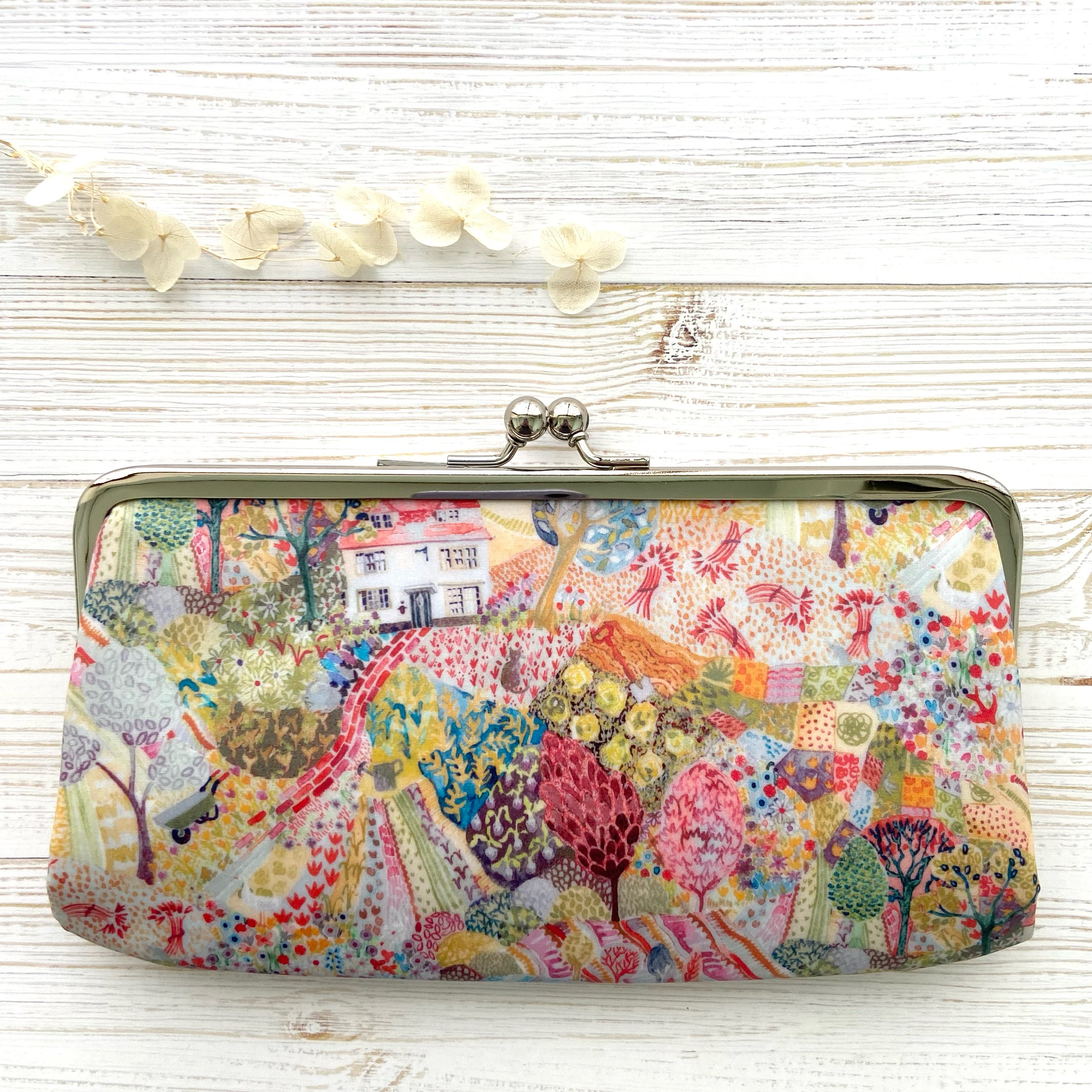 選べる ＊ラミネート＊ ダブルがま口長財布 親子がま口長財布 11×21㎝ 口金シルバー･ゴールド リバティプリント使用