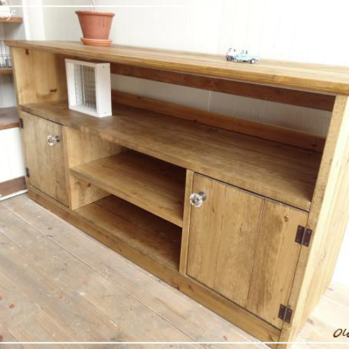 サイズオーダー可！○2扉ローキャビネット○無垢材ナチュラルブラウン