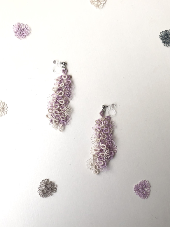 選べるお色＊タティングレース しずくピアス　イヤリング　　ノンホールピアス 16枚目の画像