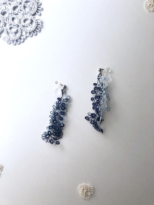 選べるお色＊タティングレース しずくピアス　イヤリング　　ノンホールピアス 18枚目の画像