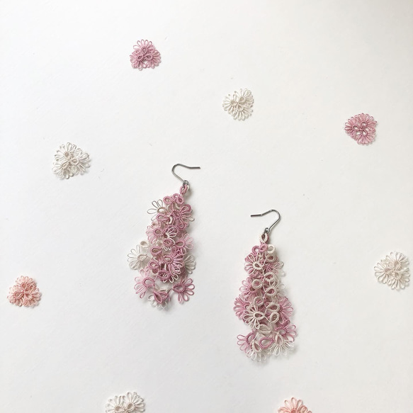 選べるお色＊タティングレース しずくピアス　イヤリング　　ノンホールピアス 15枚目の画像