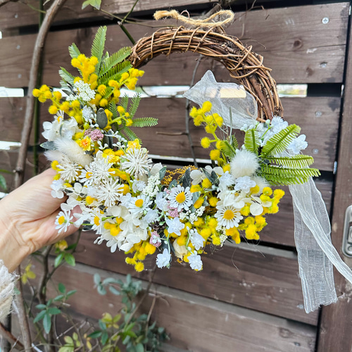 新作】 ＊・.✨○お花たっぷり春ハーフリース＊.○✨ミモザ