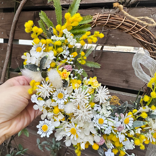 新作】 ＊・.✨○お花たっぷり春ハーフリース＊.○✨ミモザ