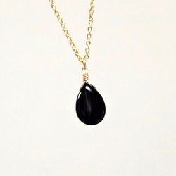 シルバー色にも変更OK　ステンレスチェーン　モリオン（黒水晶）のしずくネックレス2　45cm 1枚目の画像