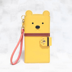 黄色い熊さん カードポケット３ヶ＊手帳型スマホケース＊leather kumaho case 2＊イエロー／全機種 1枚目の画像