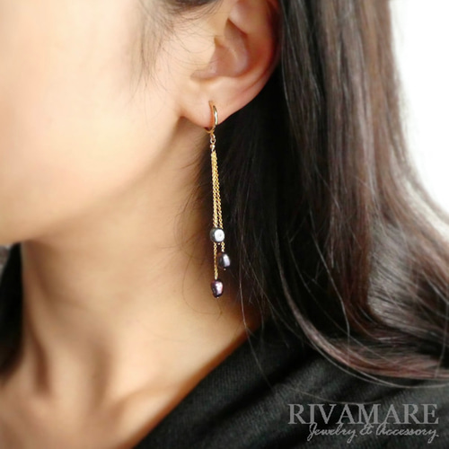 105 ブラック ゴールド パール フォーマル ハンドメイド ピアス イヤリング 105 ブラック ゴールド パール フォーマル ハンドメイド ピアス