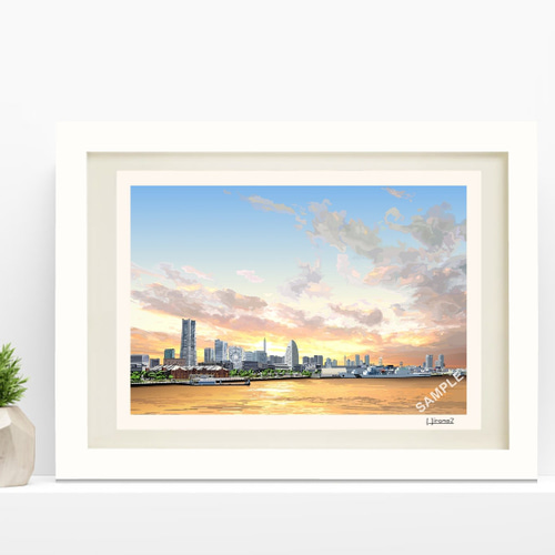 A4サイズ「みなとみらいの夕焼け」 絵画 hiroma2 通販｜Creema