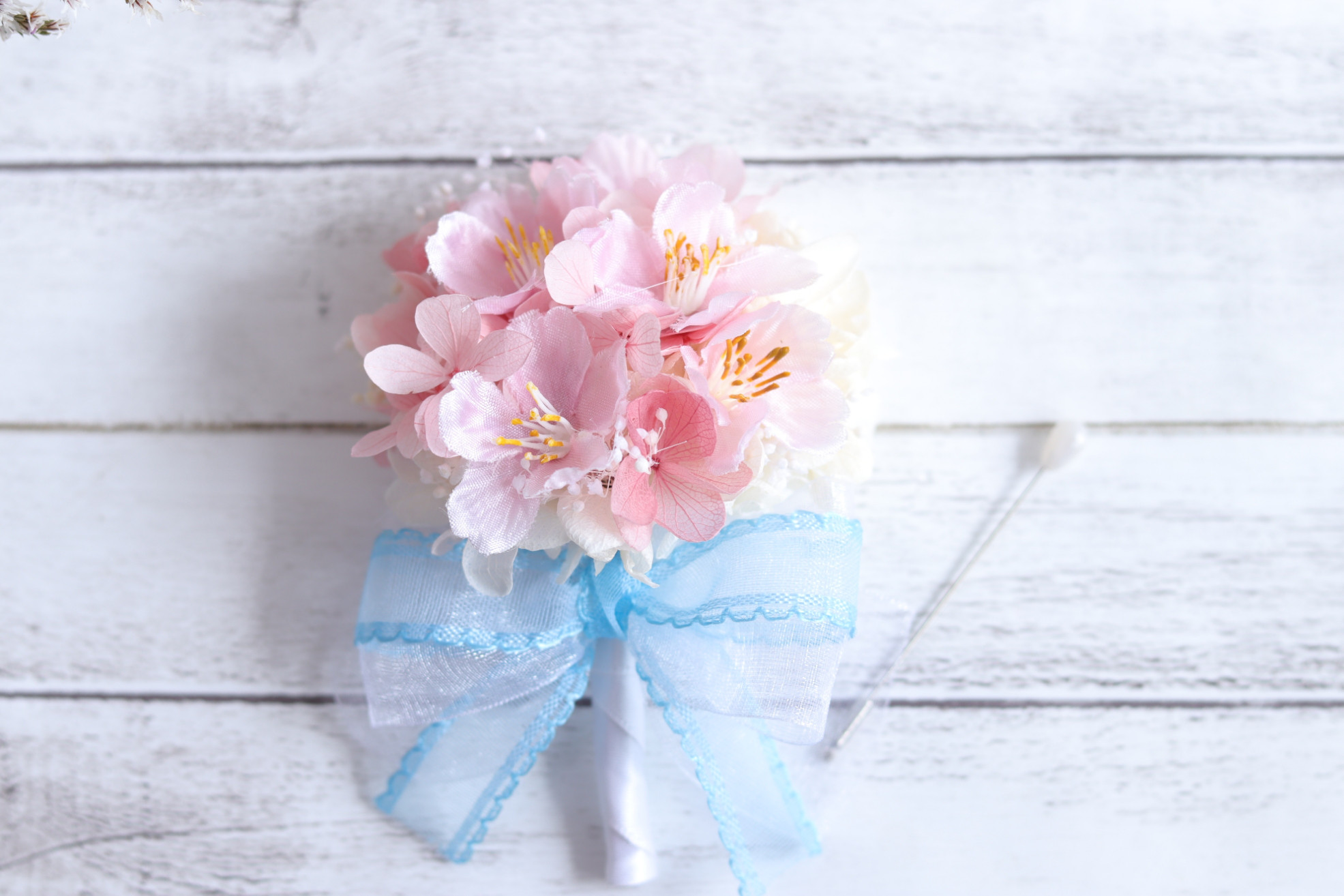 桜のハーフリースブーケ＆ブートニア&花冠＊プリザーブド&アーティフィシャルフラワー