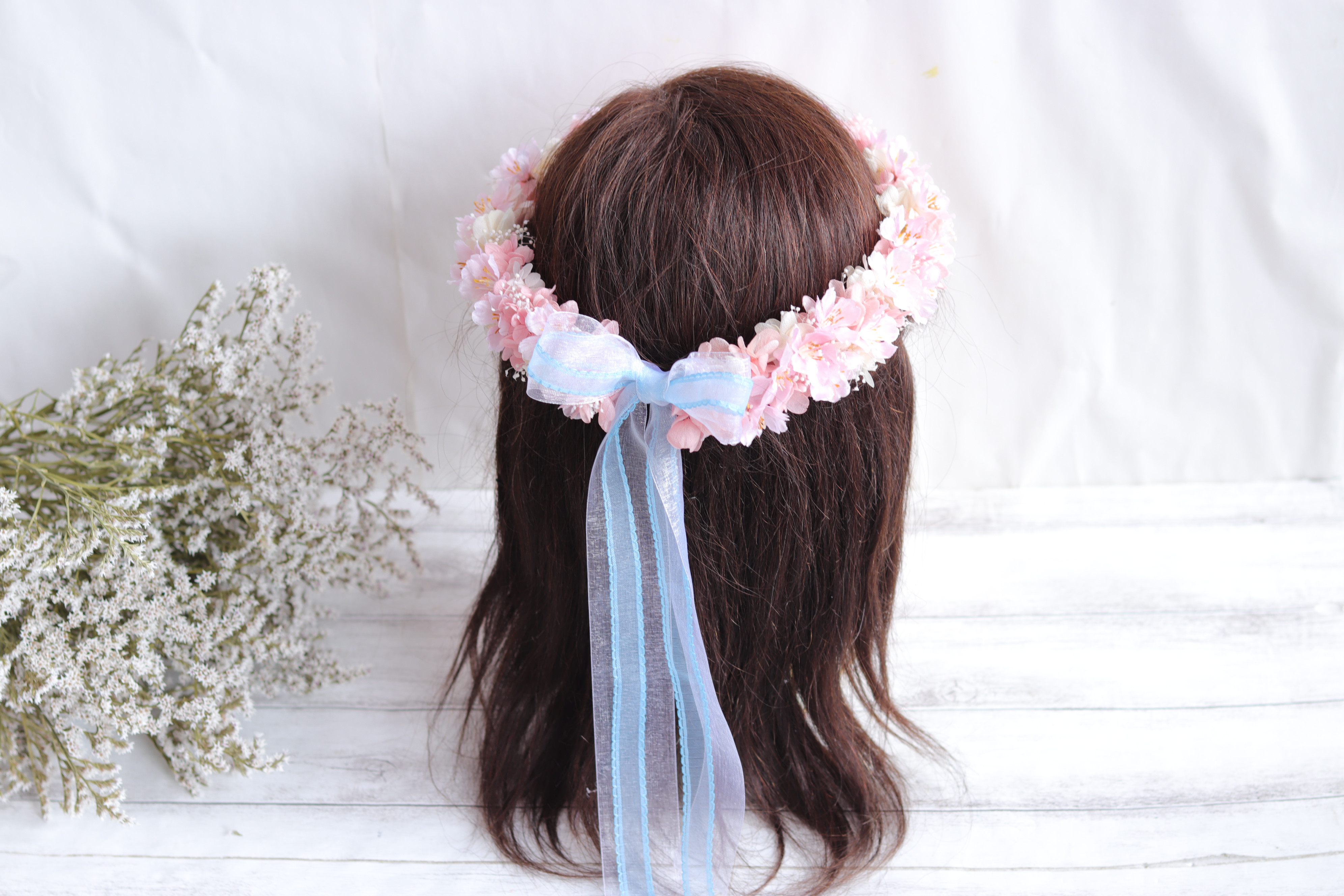 桜のハーフリースブーケ＆ブートニア&花冠＊プリザーブド&アーティフィシャルフラワー