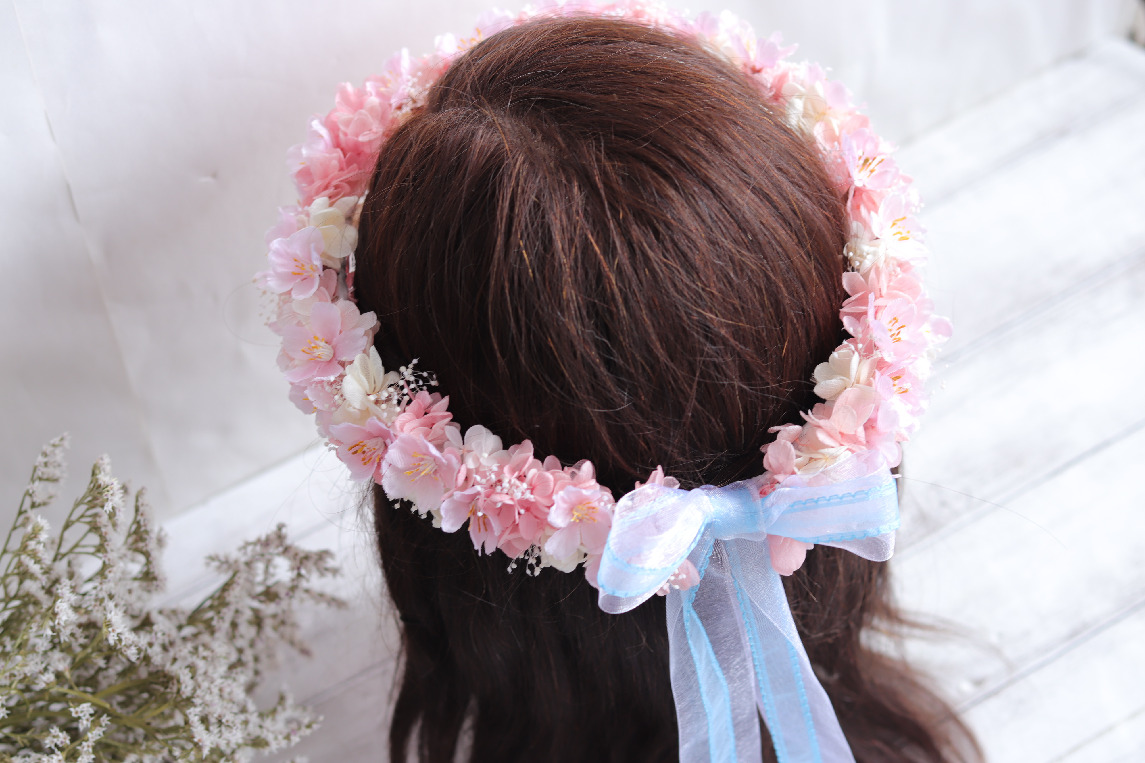 桜のハーフリースブーケ＆ブートニア&花冠＊プリザーブド&アーティフィシャルフラワー