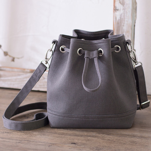 帆布可愛い巾着バッグ ミニショルダーバッグ Sサイズ【ブラック