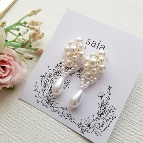 華やかなパールのピアス イヤリング p24538 ウエディング セレモニー 