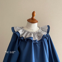 フリル襟長袖スモック4枚セット 半袖可…✂︎W フリル襟のスモックブラウス 90-110size ネイビー