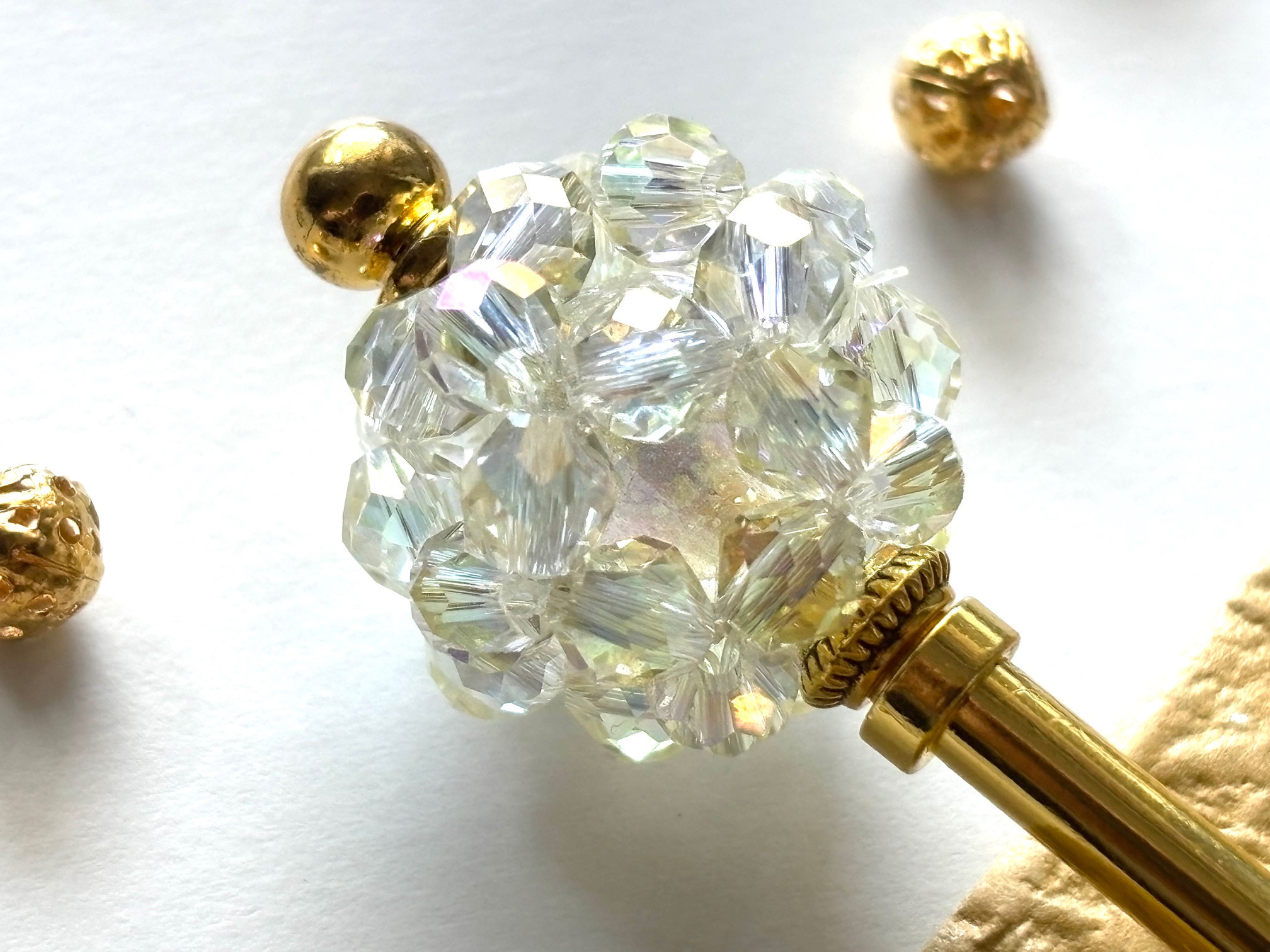 かんざし　氷砂糖の様なビーズボール　黄色　イエロー　アイボリー　一本挿し　一本簪