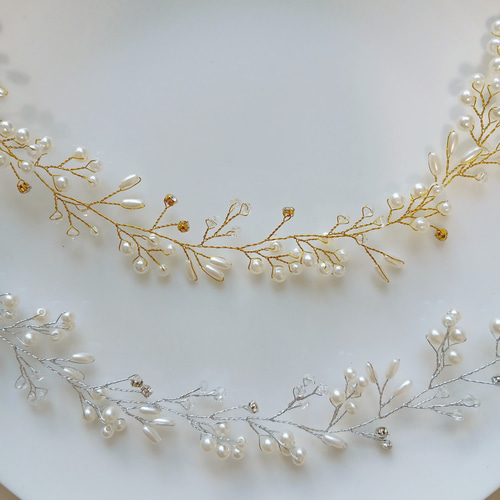 ヘッドドレス ブライダル ヘアアクセサリー 髪飾り シルバー ゴールド