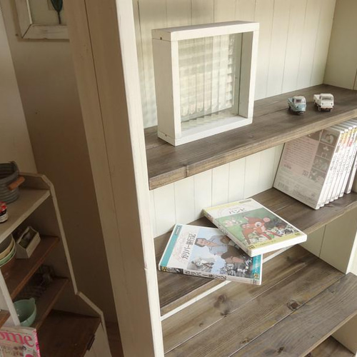 サイズ、デザインオーダー可！6段カップボードW64シャビーホワイト