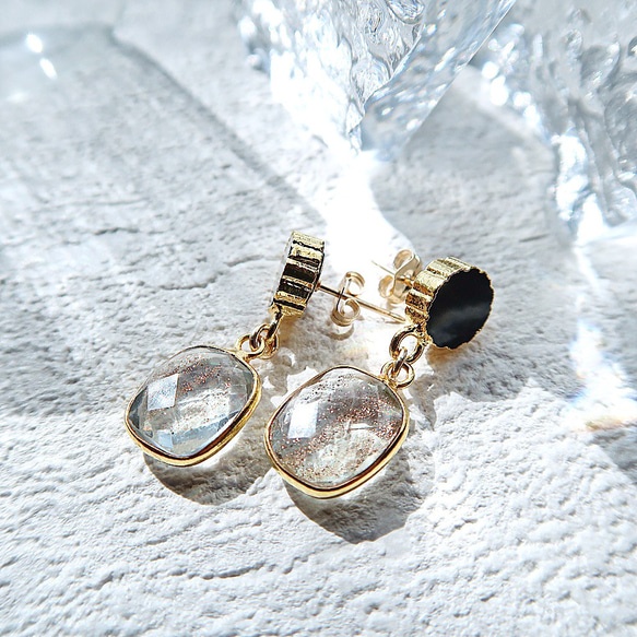 14KGF/ BLACK ONYX COPPER CRYSTAL STUD EARRINGS 7枚目の画像