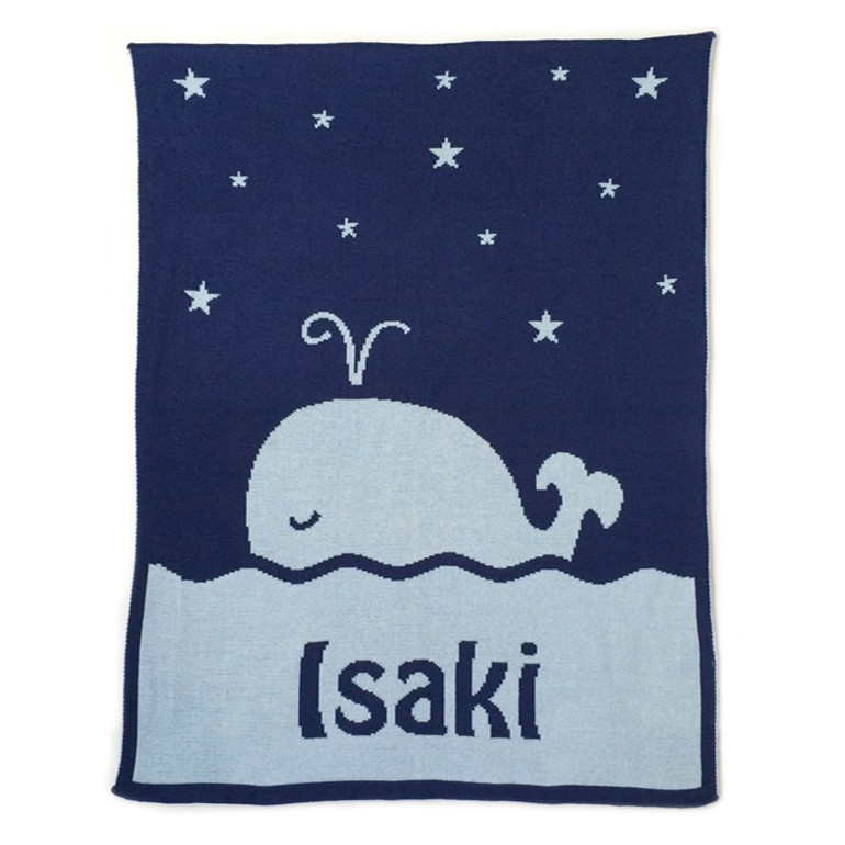 名入れブランケット・ クジラ /レギュラーサイズ・出産祝い　ニット　ギフト