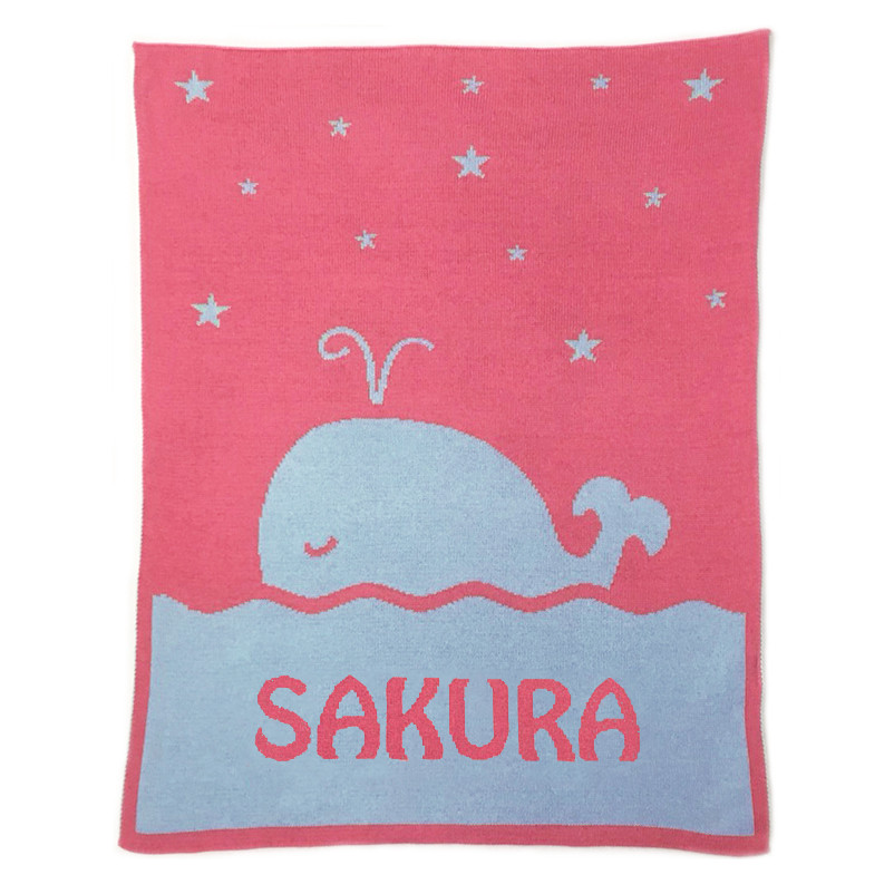 名入れブランケット・ クジラ /レギュラーサイズ・出産祝い　ニット　ギフト